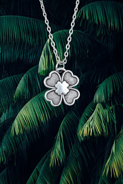 ıdr Dört Yapraklı Yonca Gümüş Kaplama Düz Zincir Kolye