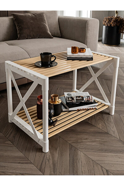 CasaNovi ZENNA Ahşap Dekoratif Orta Sehpa BEYAZ (PAKET İÇİ QR VİDEO İLE KURUNUZ)