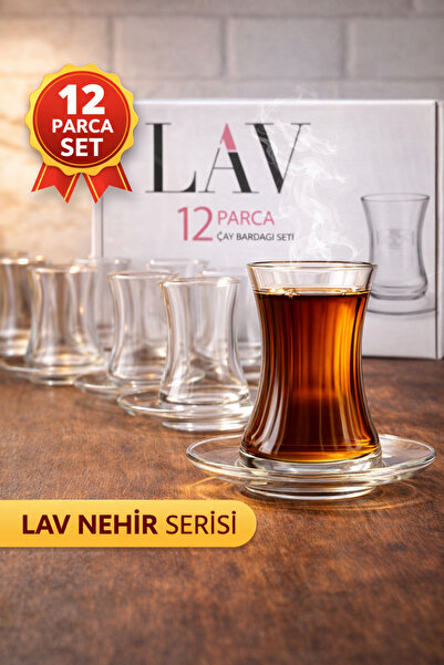 indirimdesiniz LAV NEHİR 12 Parça İnce Belli Çay Bardağı