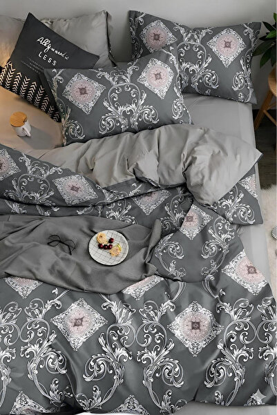 İQON طقم غطاء لحاف مرن مزدوج باللون الرمادي - هانيدان