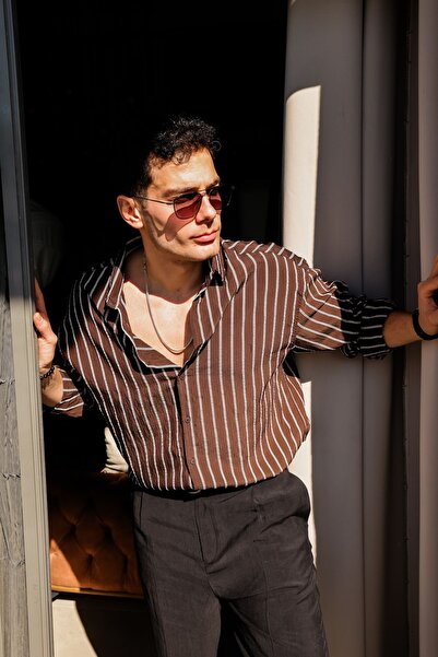 no7man Tyre Striped Brown Shirt