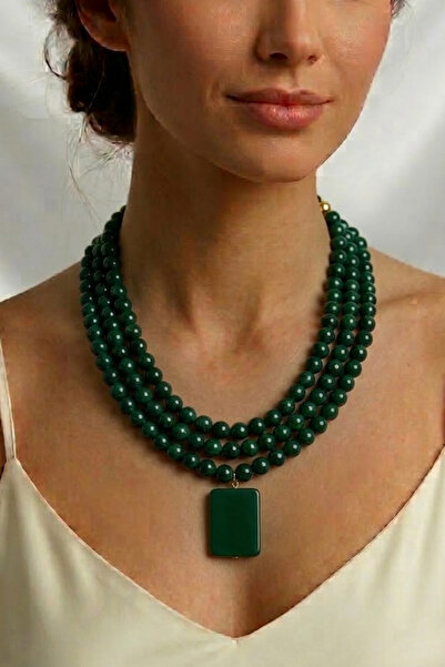 PETEK AKSESUAR Yeşil Çoklu Boncuk Kolye
