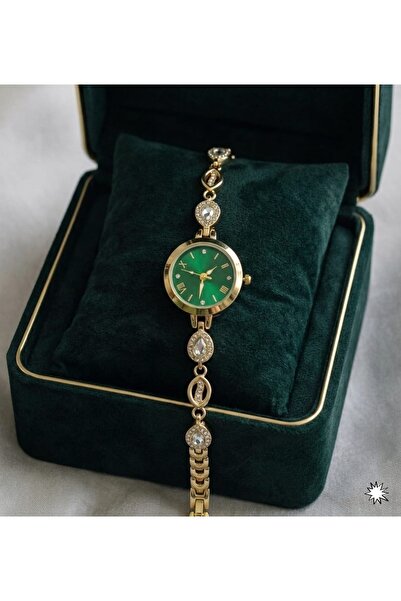 Spectrum Yeşil Renk Vintage Taş Desenli Kadın Kol Saati