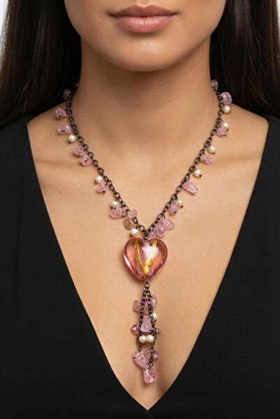 PETEK AKSESUAR ACRYLIC HEART LONG NECKLACE