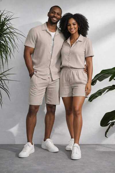 ALİ.COM SET DE 2 PIESE CĂMAȘĂ ȘORT BÜRÜMCÜK YAZLIK KRINKIL KISAKOL