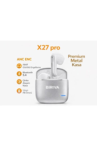 BİRİVA X27 Pro Anc+Enc Kablosuz Bluetooth Kulaklık Gri