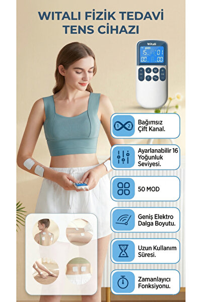 Witali FITENS TENS + EMS + FITNESS Fizik Tedavi Cihazı – 2 Kanallı, 4 Pedli Pilli | 2 Yıl Garanti