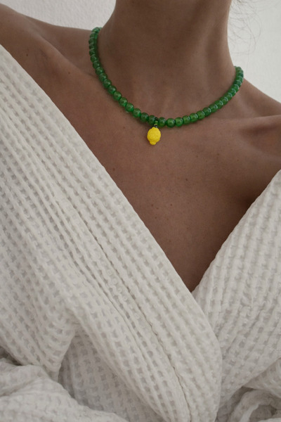 Markiz Takı قلادة من حجر اليشم الطبيعي من زجاج مورانو الليموني