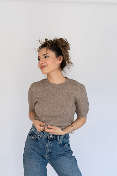 Elifyasars bisiklet yaka pullu simli triko kazak