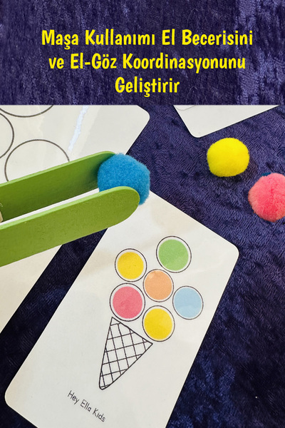 Ella's Style English İnce Motor Beceri Oyunları Maşa Ponpon Renkler Aktivites...