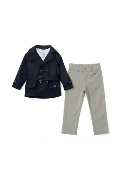 my ceylins Boys' Stylish Trench Coat Suit – Jacket and Pants Set 2-5 Years