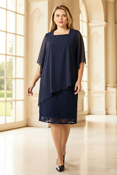 Fahima Rochie de Seara din Sifon Perlat Albastru Marin FHM908