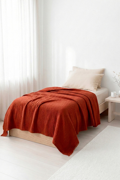 Bhoota Home Tek Kişilik 4 Katlı Müslin %100 Pamuk Yatak Örtüsü Seti, Nefes Al...