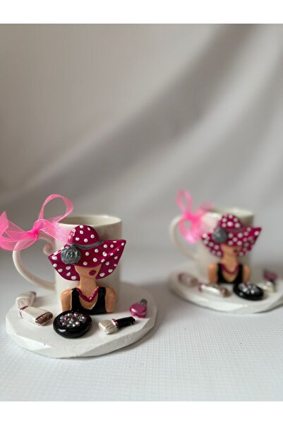 sutasarimevi [Özel Tasarım] El Yapımı Hediyelik Kız Fincan + Makyaj Figürlü T...