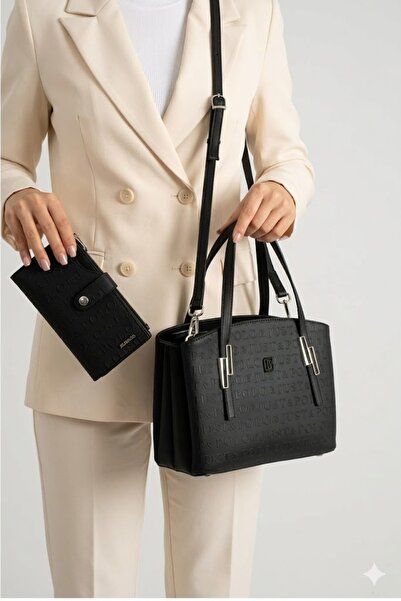 Just Polo Büyük Boy Çok Bölmeli Gofraj Baskılı Çanta Cüzdan Set 4030