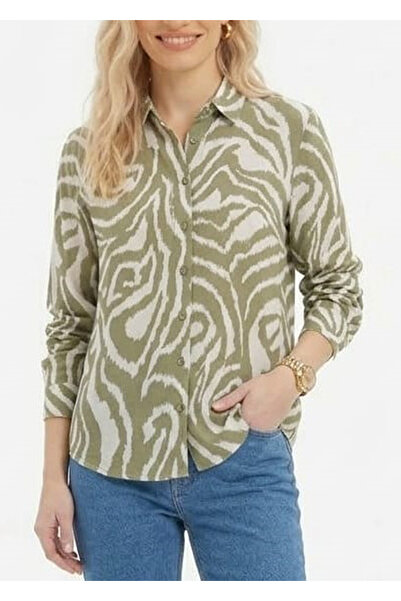 MONAMORE Women's Stonewashed Silk Visual Effect Epaulettes Modal Shirt