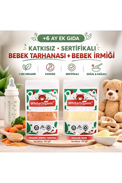 White Organic Bebek Tarhanası+Bebek İrmiği 2'li Set +6 Ay