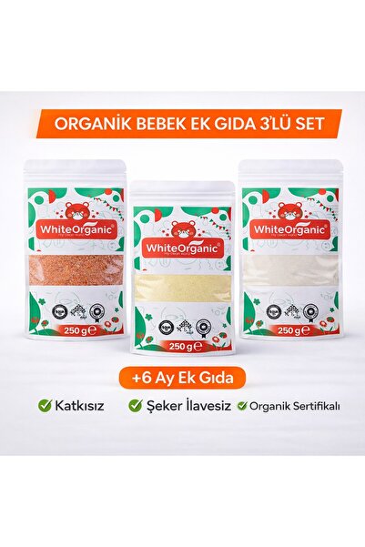 White Organic Organik Bebek Tarhanası+Bebek İrmiği+Pirinç Unu Ek Gıda Seti +6 Ay