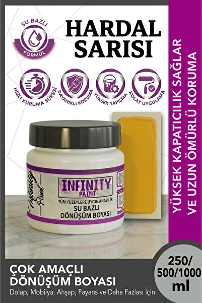 Infinity Paint 1021 Hardal Sarısı Tüm Yüzeylere Uygulanabilir Su Bazlı Yeni N...
