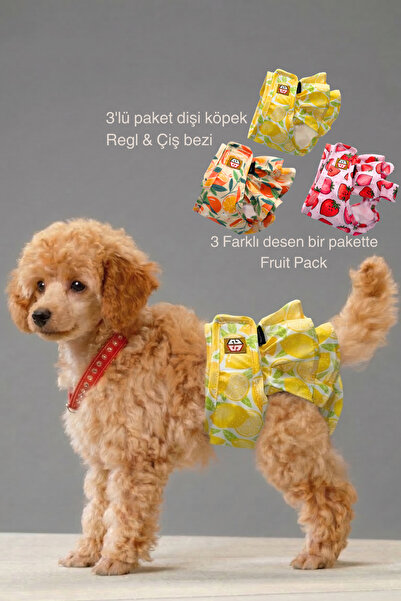 salya store Fruits Dişi Köpek Regl Külotları -Dişi Köpek Çiş Bezi, 3'lü Avant...