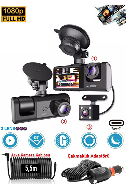 Ventus Mpia CC33 1080P Full Hd Araç içi Kamera Ön Arka ve İç Kayıt 3 Kamera G...