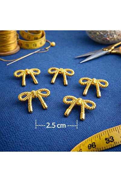 beyna aksesuar Bow Metal Button 2.5 cm Gold Plated 1 Package 5 Pieces