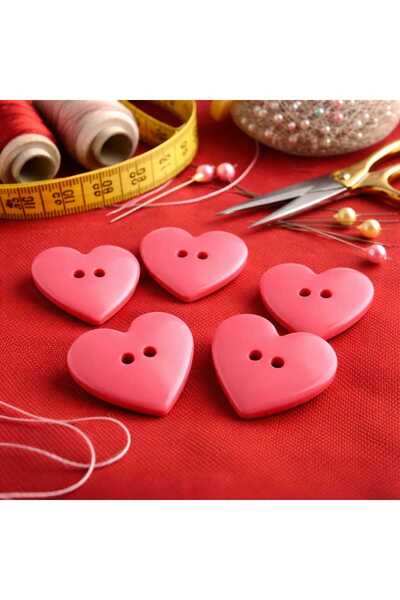 İMREN AKSESUAR Polyester Button with Red Heart Pattern - 2.5 Cm, 1 Pack 6 Pieces