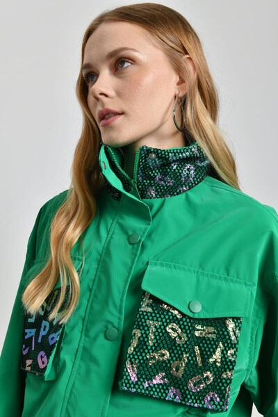 LOVELYSTORE Tasarım Vintage Yeşil İp Detaylı Ceket