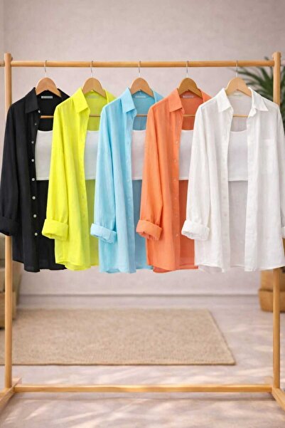 blackbonds Kadın 5li Siyah Beyaz Mavi Fıstık Yeşili Yavruağzı Pamuklu Oversiz...