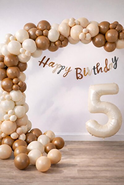 Patladı Gitti سلسلة بالونات كبيرة بألوان ريترو ومجموعة عيد ميلاد لعمر 5 سنوات