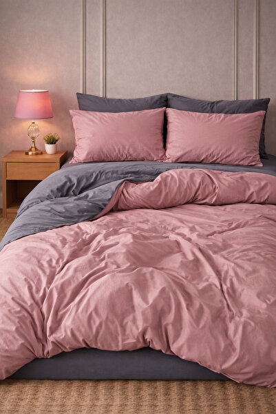 MORE HOME مفرد ملاءة مطاطية قطعة من طقم غطاء لحاف قطعة أنثراسايت-داستي روز