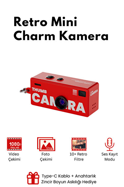 RoseandRoses Charm Anahtarlık Dijital Fotoğraf Makinesi Retro Filtreli Mini V...