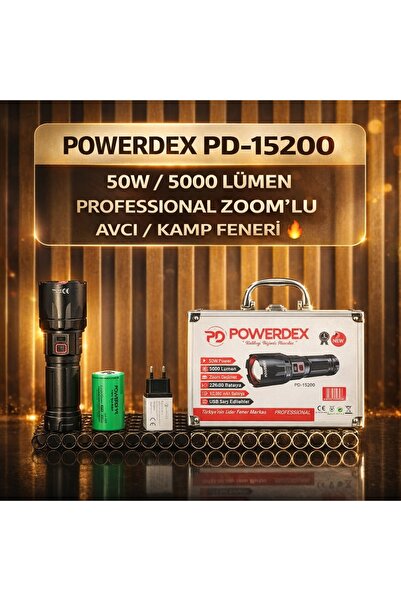 powerdex PD-15200 50W & 5000 Lümen Zoomlu Profesyonel – 12000 Mah Bataryalı A...