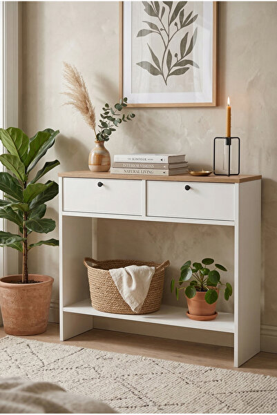 Robin Home Alaska Dresuar Kapaklı Ahşap Ayaklı Sepet-Beyaz