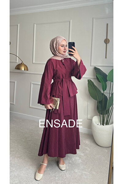 Nsade ensade Polyester Kumaş İspanyol Kol Bluz & Bel Lastikli Etek Tesettür T...