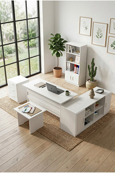Robin Home Beyaz  Ofis Büro Masa Takımı Makam Takımı