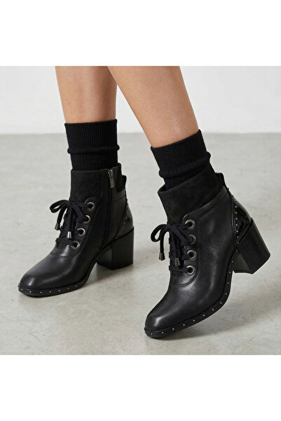 Mira Deri Genuine Leather Black 6.5 cm Thick Heel Patent Leather Heel Detail ...