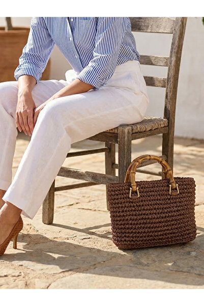 DUYA Palma Örgü Bambu Saplı El ve Omuz Çantası