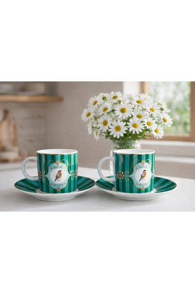 umut züccaciye Green Coffee Cup Set for 2 People, 4 Pieces