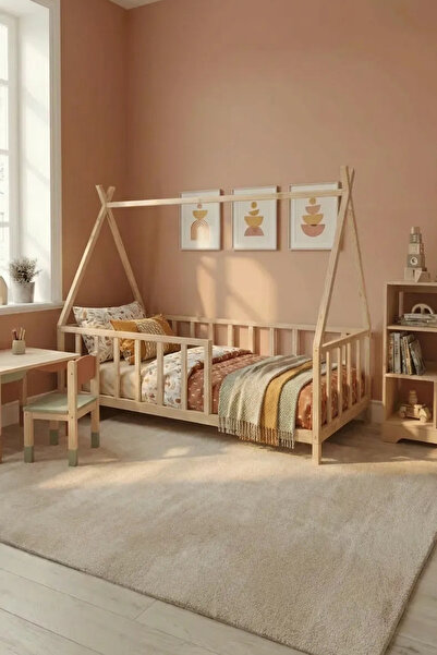 Loolpi Home Sky Montessori Bebek ve Çocuk Karyolası Unisex Doğal Ahşap Yatak