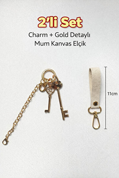 Alya trend Bag Charms with Key + Gold Detailed Handicrafts Set of 2