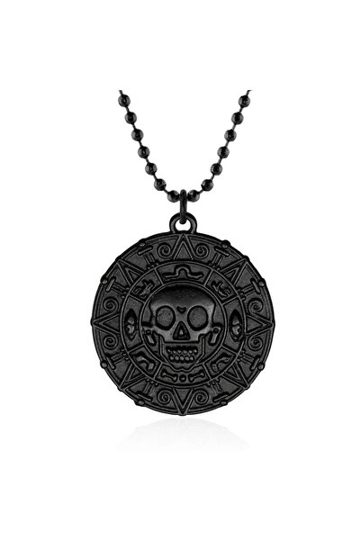 Apptakı Mat Siyah Karayip Korsanları Aztek Lanetli Sikke Madalyon Kolye - CAZ...