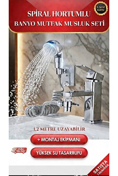 NEWSTORE HOME 2 In 1 Spiral Hortumlu Ayarlanabilir Hareketli Banyo Mutfak Lav...