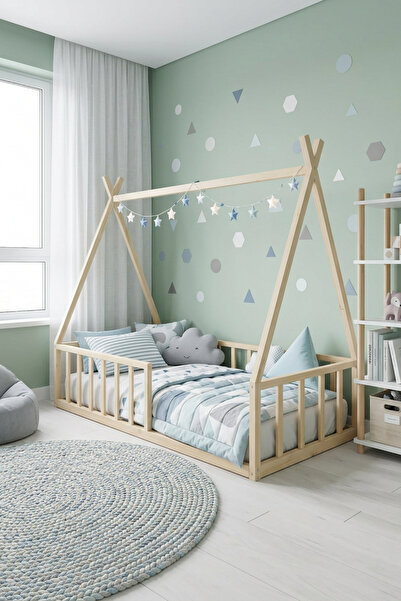 Loolpi Home Sky Ayaksız Montessori Bebek ve Çocuk Karyolası Unisex Doğal Ahşa...