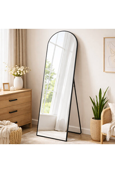 SONGMICS Oglindă de podea, formă curbată, ramă din aluminiu, sticlă securizat...