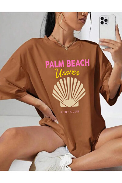 SUNFREE PALM BEACH cu imprimeu supradimensionat guler rotund Tricou cu mânecă...