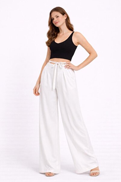 sportiness High Waist Tie-Up Zip Detail Wide-Leg Plazzo Trousers