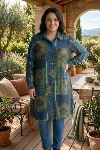 elma abone قميص نسائي صيفي مقاس كبير منقوش من الفيسكون