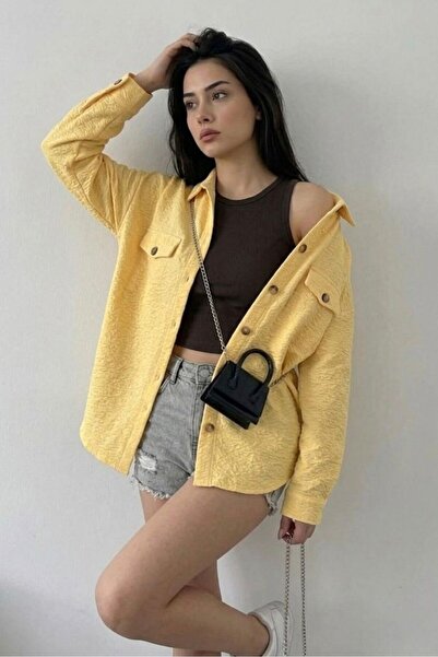 assef Cămașă galbenă pentru femei supradimensionat confortabilă croială sport...