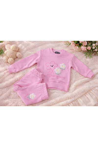 PORSEKİDS Baby Girl Pink Color Embroidered Floral Pattern Comfortable Top and...
